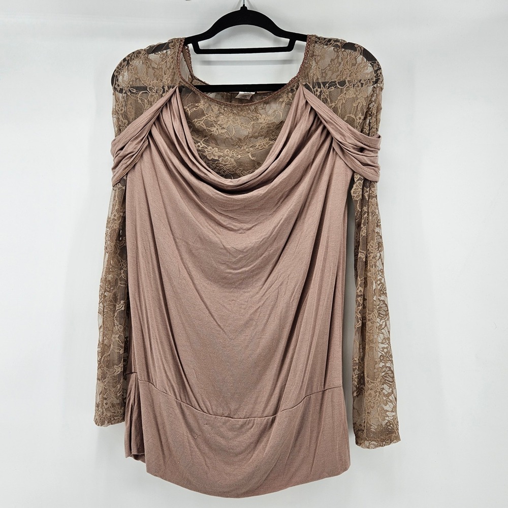 Y2K Coquette Mauve Lace Romantic Long Sleeve Top M‎ Feminine Boho Indie Regency